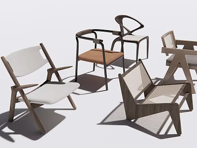 Modern Leisure Accent Chairs With Wooden Frames And Comfortable Fabric Seats 3d model