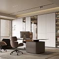 Modern Office Interior Design With Spacious Desk Ergonomic Chairs Storage Cabinets And Window Blinds