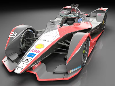 Nissan Red And Black Racing Car With Aerodynamic Design And Shell ABB Sponsorship 3d model