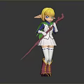 3D Cartoon Character With Blonde Hair Elf Ears Green White Outfit And Pink Staff