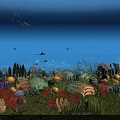 Aquatic Animals Swimming In Underwater Ecosystem With Colorful Corals And Marine Plants