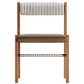 Modern Single Chair With Wooden Frame Brown Leather Seat And Woven Stripe