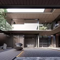 Modern Townhouse Exterior With Large Windows Balconies Central Pathway And Lush Greenery Trees