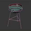 Portable Round Outdoor Grill With Red Top Metal Stand And Grill Rack