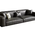 Black Leather Sectional Sofa With Patterned And Solid Pillows For Modern Living Room 3d model