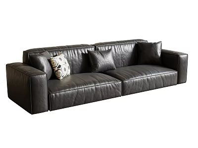 Black Leather Sectional Sofa With Patterned And Solid Pillows For Modern Living Room 3d model