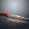 Bloodstained Dagger With Wooden Handle And Sharp Blade On Gray Background With Reflection 3d model