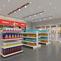Grocery Supermarket Interior With Well Stocked Shelves Of Colorful Beverages And Products