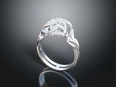 Elegant Silver Filigree Ring With Intricate Hollow Design And Shiny Reflective Surface 3d model