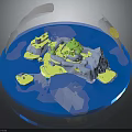 3D Natural Island Landscape With Blue Water Green Vegetation Rocks And Sandy Areas