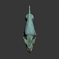Teal Spotted Creature With Large Ears Red Eyes And Sharp Teeth In Standing Pose