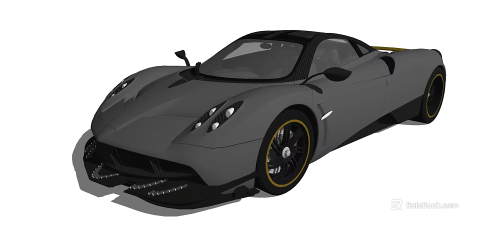 Gray Luxury Sports Car With Sleek Body Black Roof And Yellow Rims 3d model 