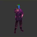 Man Wearing Dark Blue Coat Green Pants Belt Mustache Right Hand Extended Pointing Forward