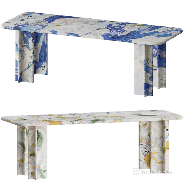 Stylish Modern Dining Table With Artistic Colorful Patterns On Tabletop And Legs 3d model 