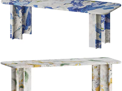 Stylish Modern Dining Table With Artistic Colorful Patterns On Tabletop And Legs 3d model