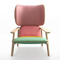 Modern Colorful Accent Chair With Pink Mesh Backrest Green Fabric Seat And Light Wood Arms