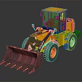 Yellow Construction Loader with Front Bucket Large Tires and Cab on Reflective Surface 3d model
