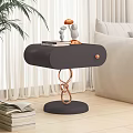 Modern White Bedside Table with Twisted Copper Base and Books Figurines on Top