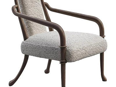 Plush Light Gray Fabric Upholstered Accent Chair With Dark Brown Wooden Curved Armrests Comfortable Seat 3d model