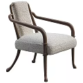 Plush Light Gray Fabric Upholstered Accent Chair With Dark Brown Wooden Curved Armrests Comfortable Seat