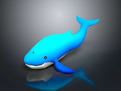 Blue Whale Toy Figure With White Belly On Gray Reflective Surface 3d model
