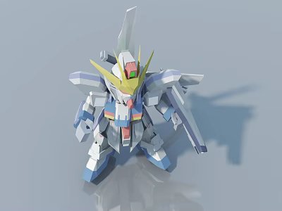 Detailed 3D Robot Model With White Blue Yellow Color And Mechanical Wings 3d model