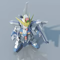 Detailed 3D Robot Model With White Blue Yellow Color And Mechanical Wings