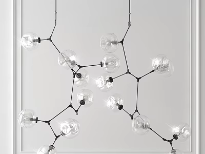 Modern Stylish Chandelier With Transparent Glass Globes And Black Metal Frame 3d model