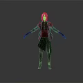 3D Human Character In Black Outfit Standing With Arms Outstretched On Gray Background