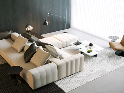 Modern Light Sofa Coffee Table Set With Decorative Pillows Floor Lamp And Area Rug 3d model