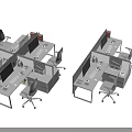 Modern Office Desks In Workspace With Partitions Office Chairs Monitors And Documents