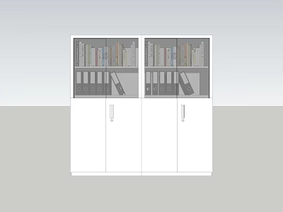 Modern Double Bookcase With Glass Doors Books Folders And White Cabinet Doors 3d model