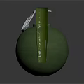 Green Military Grenade With Metal Ring And Extended Fuse Design