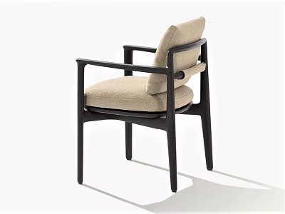 Minimalist Chair With Black Frame Beige Cushion And Backrest On White Background 3d model