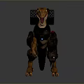 Mechanical Raptor Dinosaur Character with Orange Black Body Mechanical Backpack and Leg Armor