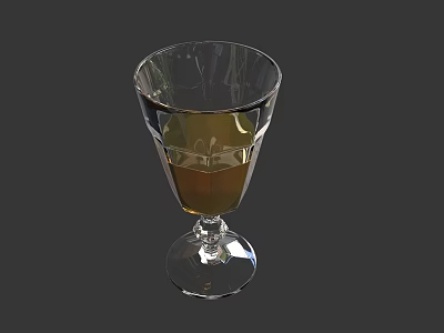 Refreshing Beverage in Transparent Goblet with Yellow Liquid on Gray Background 3d model