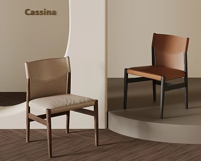 Cassina Modern Dining Chairs With Wooden Frames And Upholstered Seats In Brown Beige 3d model