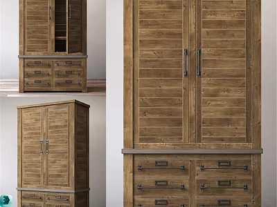 Rustic Wooden Chest of Drawers With Multiple Storage Drawers And Cabinet Doors 3d model
