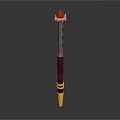 Magical Staff With Red Gemstones Golden Decorations And Wooden Handle