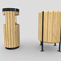 Wooden Roadside Trash Bins With Metal Accents For Public Road Facilities