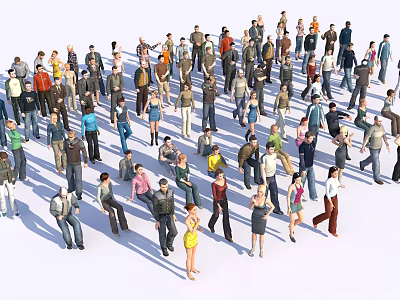 Group of Diverse People in Various Poses and Different Clothing Standing Together 3d model