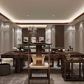 Traditional Chinese Hotel Mahjong Room Interior Design With Wooden Furniture And Decorative Paintings