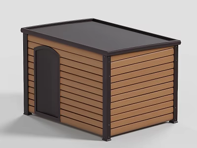 Durable Outdoor Pet Cage With Wooden Texture Black Top And Arched Door 3d model