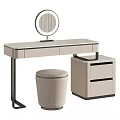 Modern Dressing Table With Marble Top Round Mirror Stool And Storage Cabinet 3d model