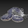 3D Rendered Blue Scaled Serpent With Horns Spikes And Open Mouth Fantasy Mythical Creature Design