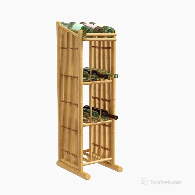 Bamboo Wine Rack with Multiple Open Shelves for Wine Bottles Storage and 3d model