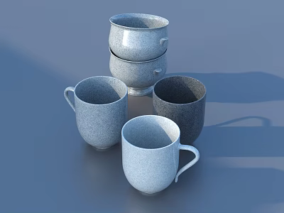 Ceramic Tableware Set With Matte Gray Stackable Cups And Modern Design 3d model