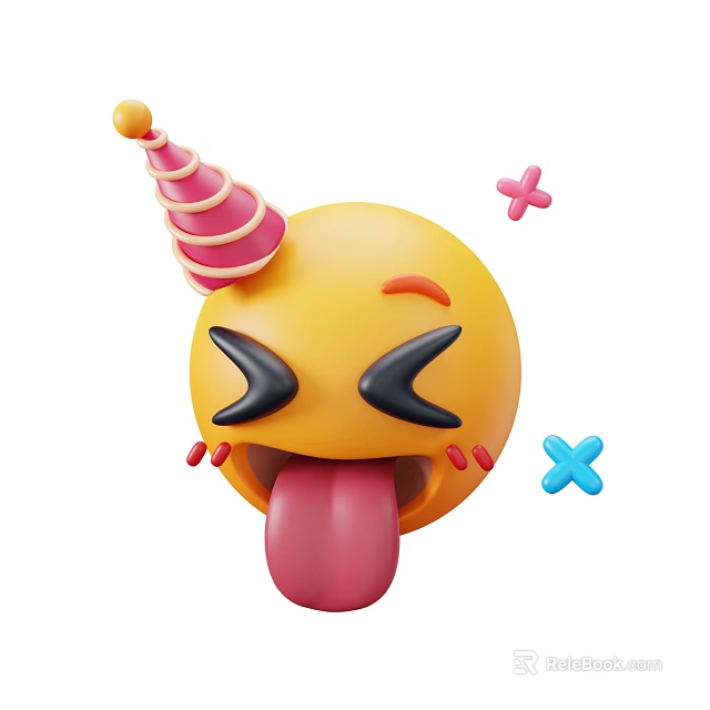 Game Film Character Emoji Style Party Hat Tongue Sticking Out Slash Eyes Crosses X Symbols 3d model 