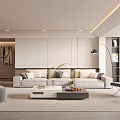 Modern Living Room Interior With Large Sofa Coffee Table Floor Lamp And Bookshelf