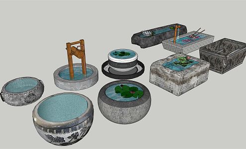 New Chinese style water tank stone tank stone bowl sink 3d model